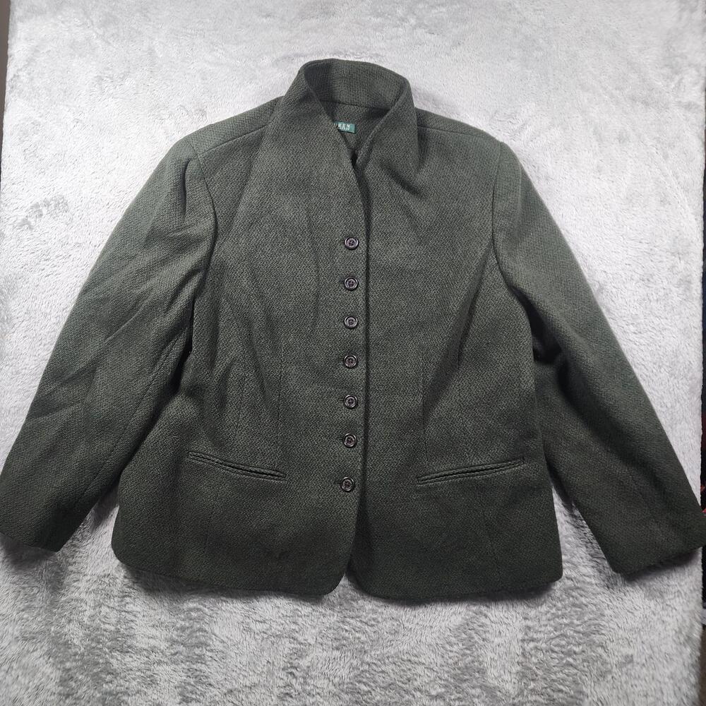 Lauren Ralph Lauren Blazer Womens Size Green Wool Tweed Herringbone 1 1